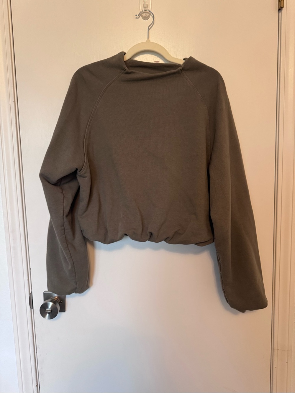 FP Movement Cropped Bubble Hem Sweatshirt in Olive Green